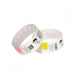 6 roul. de bracelet blanc perforé en polyprolyléne couché, adhesif permanent 25x279mm 1200pcs pour ZEBRA LP 2824