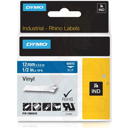 Ruban vinyl blanc sur bleu 12mm x 5.5m pour DYMO Rhino 5200