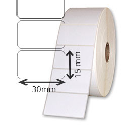 3 rolls d'etiquettes en polypropéne adhesif acrylique blanc 30x15mm 9300etiq/rolls for ZEBRA 110Xi4