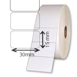 3 bobines d'etiquettes en polypropéne adhesif acrylique blanc 30x15mm 9300etiq/bobines pour ZEBRA ZM 600