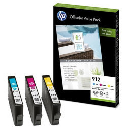 Pack N°912 CMY 3couleurs 3x315pages + papier pour HP Officejet 8010