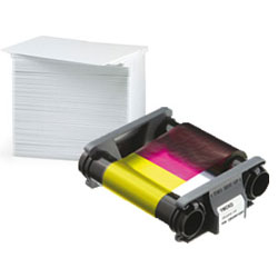 Kit de 100 cartes 0.76mm and 1 ribbon color 100 faces for EVOLIS Badgy 200