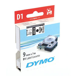 Ruban 9mm x 7m noir sur transparent pour DYMO Label Point LP350