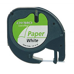 Ruban papier noir sur blanc 12mmx4m pour DYMO Letra Tag XR