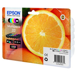 Pack N°33 5 colors Bk 6.4ml Bk photo CMY 4x 4.5ml for EPSON XP 900