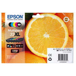 Pack N°33XL 5 couleurs Bk 12.2ml Bk photo 8.1ml CMY 3x8.9ml pour EPSON XP 640