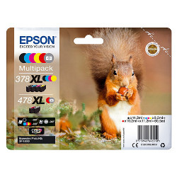 Pack N°378/478XL noir 11.2 CMY 9.3ml Rouge 10.2ml Gris 11.2ml pour EPSON XP 15000