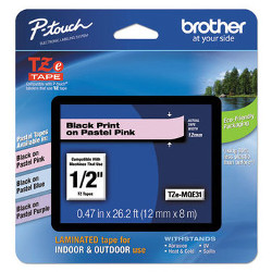 Ruban noir sur rose pastel 12mmx4M pour BROTHER P-Touch D450